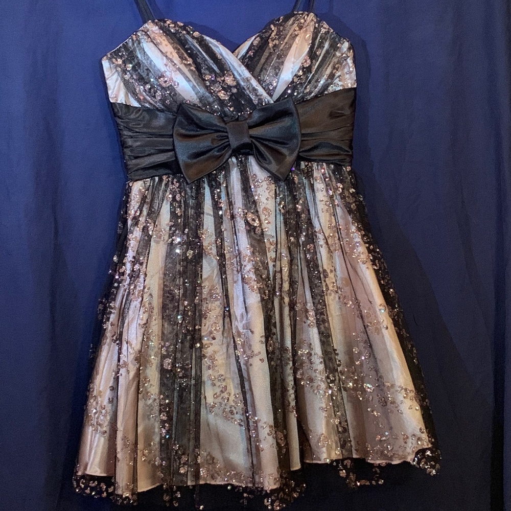 Pink and Black A-Line Spaghetti Strap Dress